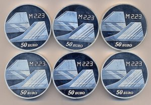 Лот монет 50 евро..40 лет КОНКОРДУ серебро