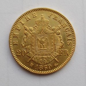 Франция 20 франков 1869 г.