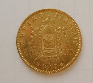 Франция 20 франков 1869 г.