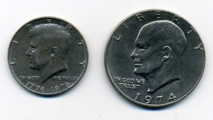 Доллар 1974 и 1/2 1976 никель