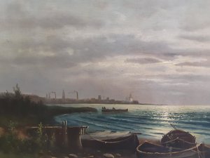 Антикварная картина . Морской пейзаж . 115см. Россия 19век