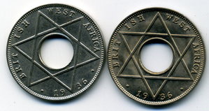 Западная Африка 1936г 1\10 пенни 2шт разных королей