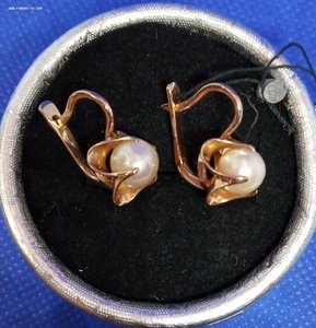 Серьги .Золото 583 . Жемчуг натуральный.