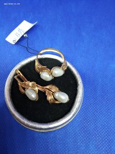 Серьги, кольцо. Золото 583. Барочный жемчуг