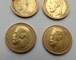 5 рублей Николай II, 4 монеты,продажа