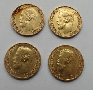 5 рублей Николай II, 4 монеты,продажа