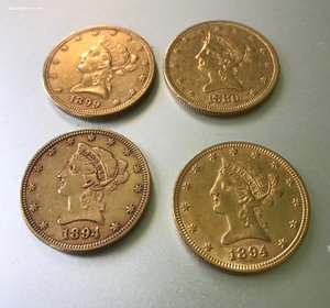 10 долларов США - 4 монеты