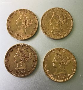 10 долларов США - 4 монеты