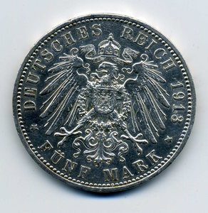 Пруссия 5 марок 1913г.