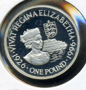 Гернси,1 фунт 1996г. (Ag) 70 лет Елизавете II