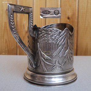 Довоенный подстаканник «охота на медведя» серебро 875.