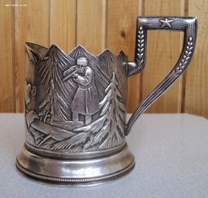 Довоенный подстаканник «охота на медведя» серебро 875.