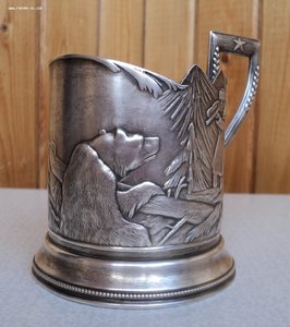 Довоенный подстаканник «охота на медведя» серебро 875.