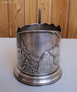 Довоенный подстаканник «охота на медведя» серебро 875.