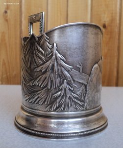 Довоенный подстаканник «охота на медведя» серебро 875.