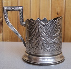Довоенный подстаканник «охота на медведя» серебро 875.