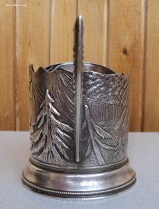 Довоенный подстаканник «охота на медведя» серебро 875.