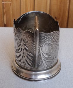 Довоенный подстаканник «охота на медведя» серебро 875.