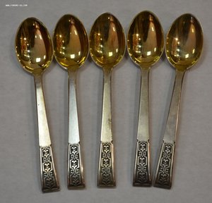 Кофейные ложки-5 шт. Серебро 875. Таллин.