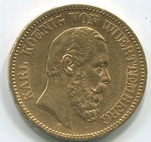 20 марок Вюртемберг 1874г. ЗОЛОТО.