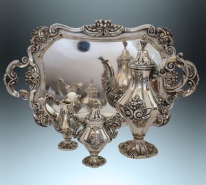 Набор для кофе в стиле Art Nouveau, Португалия, серебро!