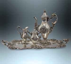 Набор для кофе в стиле Art Nouveau, Португалия, серебро!