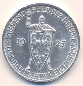 5 марок 1925 А. - " 1000-летие Рейнланда ".