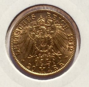20 марок Вильгельм. 1912 год. Золото. Продажа.