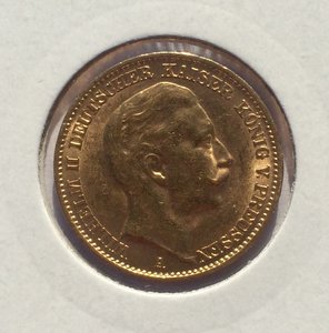 20 марок Вильгельм. 1912 год. Золото. Продажа.