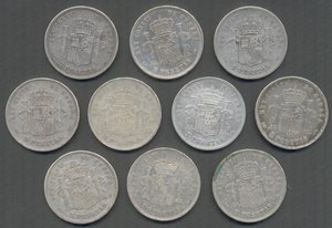 Испания 5 песет 1877-1897 гг. 10 шт.