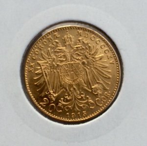 20 крон. 1915 г. Золото. Австрия. Франц- Иосиф.