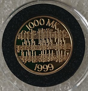 1000 марок 1999 Финляндия Сибелиус - золото 900