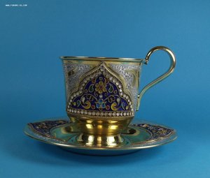 Серебряная чайная пара, в эмалях 875 пр.