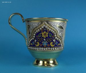 Серебряная чайная пара, в эмалях 875 пр.