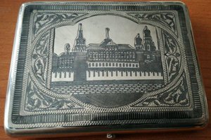 портсигар серебро 84 "СН", чернение, Кремль