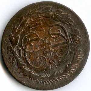 5 копеек 1763 ММ (перечекан с 10 копеек барабанов)