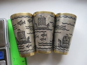 2 Стопки "Кораблики", Северная чернь 1968 год ,875 проба