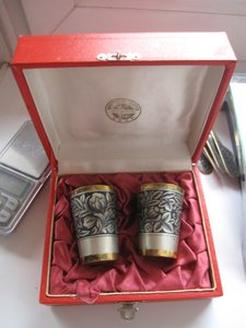 2 Стопки в футляре ,Северная чернь 1964 год,Серебро 875,ЛЮКС