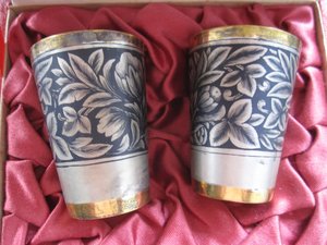 2 Стопки в футляре ,Северная чернь 1964 год,Серебро 875,ЛЮКС