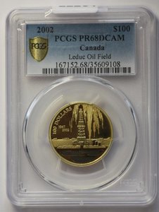 100 долларов 2002 г. золото в слабе PCGS грейд PR69 вес 7.78