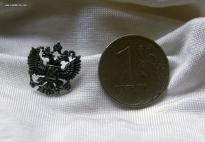 Герб РФ в СЕРЕБРЕ на цанге, РУЧНАЯ РАБОТА, эмаль
