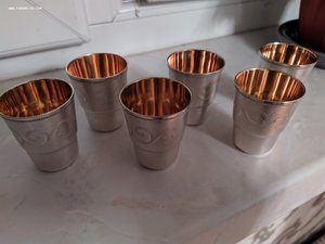 Набор из 6 стопок с позолотой, серебро, 916 проба