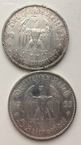 5 рейхсмарок 1935 "А", Кирха 2 шт