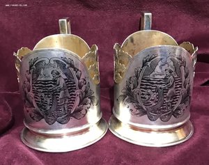 Подстаканники. Сказка о Рыбаке и Рыбке. Серебро 875 проба.