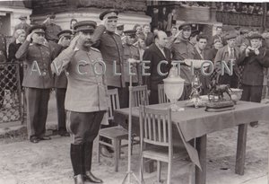 Маршалы Будённый и Голованов принимают парад. Москва,1946 г.