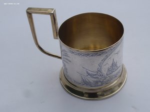 Подстаканник ‘‘Виды Москвы’’ Серебро 875 пробы, чернь .