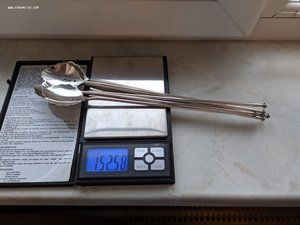 Ложки-трубочки для коктейля, серебро, 916 проба