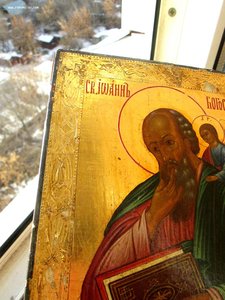 Икона "Святой Иоанн Богослов" Сусальное золото. 19 век