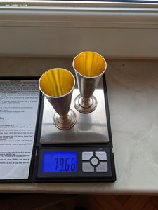 Две серебряные рюмки с позолотой, 875 проба. Завод Мельхиз.