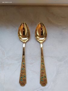 Две серебряные чайные ложки, 875 проба, эмаль